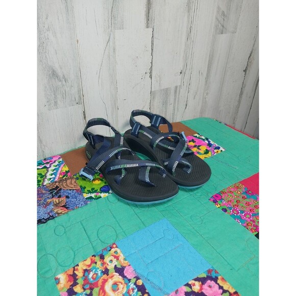 CHACO WOMENS Z/CLOUD ADJUSTABLE STRAP SANDAL IN BLUE/BLACK/GREEN COLORS SIZE 8 - Picture 1 of 9